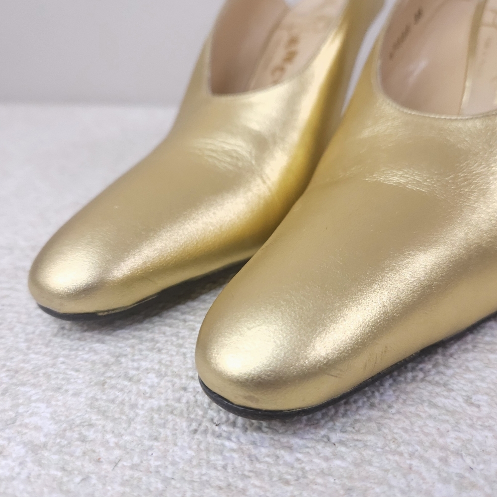 Vintage FREE LANCE Paris Mules Metallic Gold Leather Stiletto Heels Pumps EU 38 - Picture 12 of 12